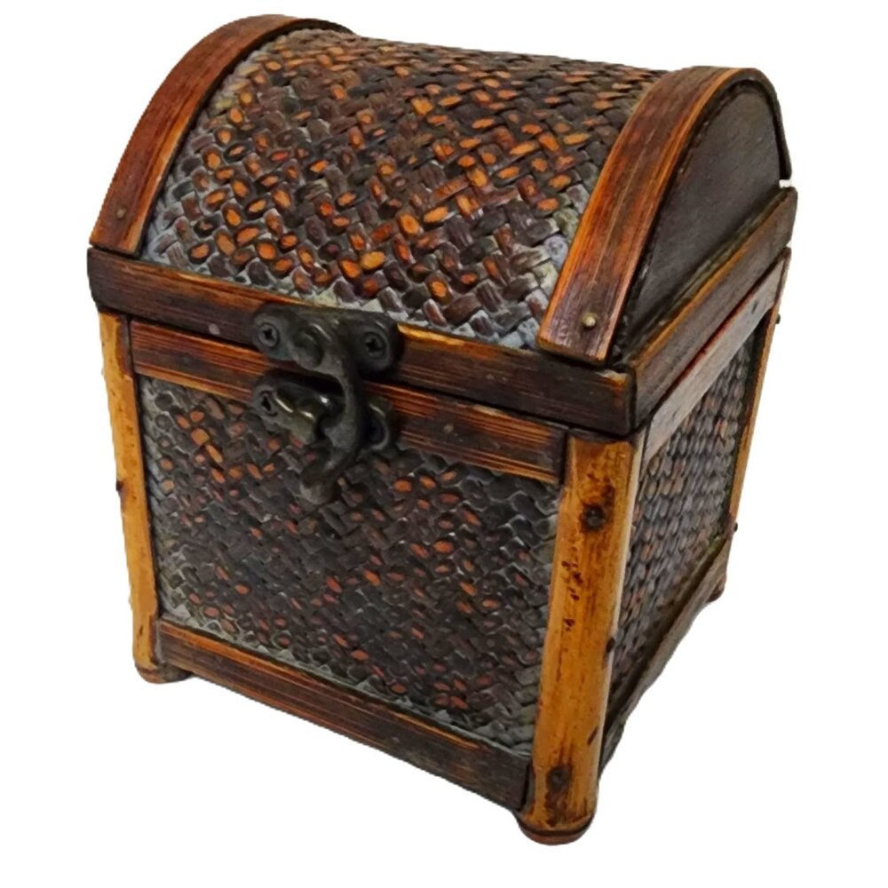Decorative Woven Wooden Trinket Box with Metal Latch Close